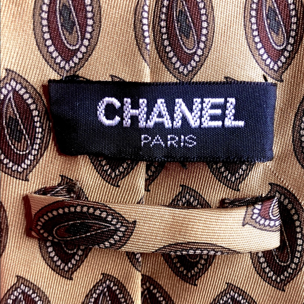 Chanel tan beige tie Silk paisley